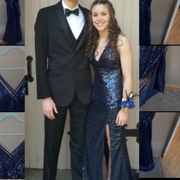 Navy Sequined Prom Dress - Picture 9 of 9